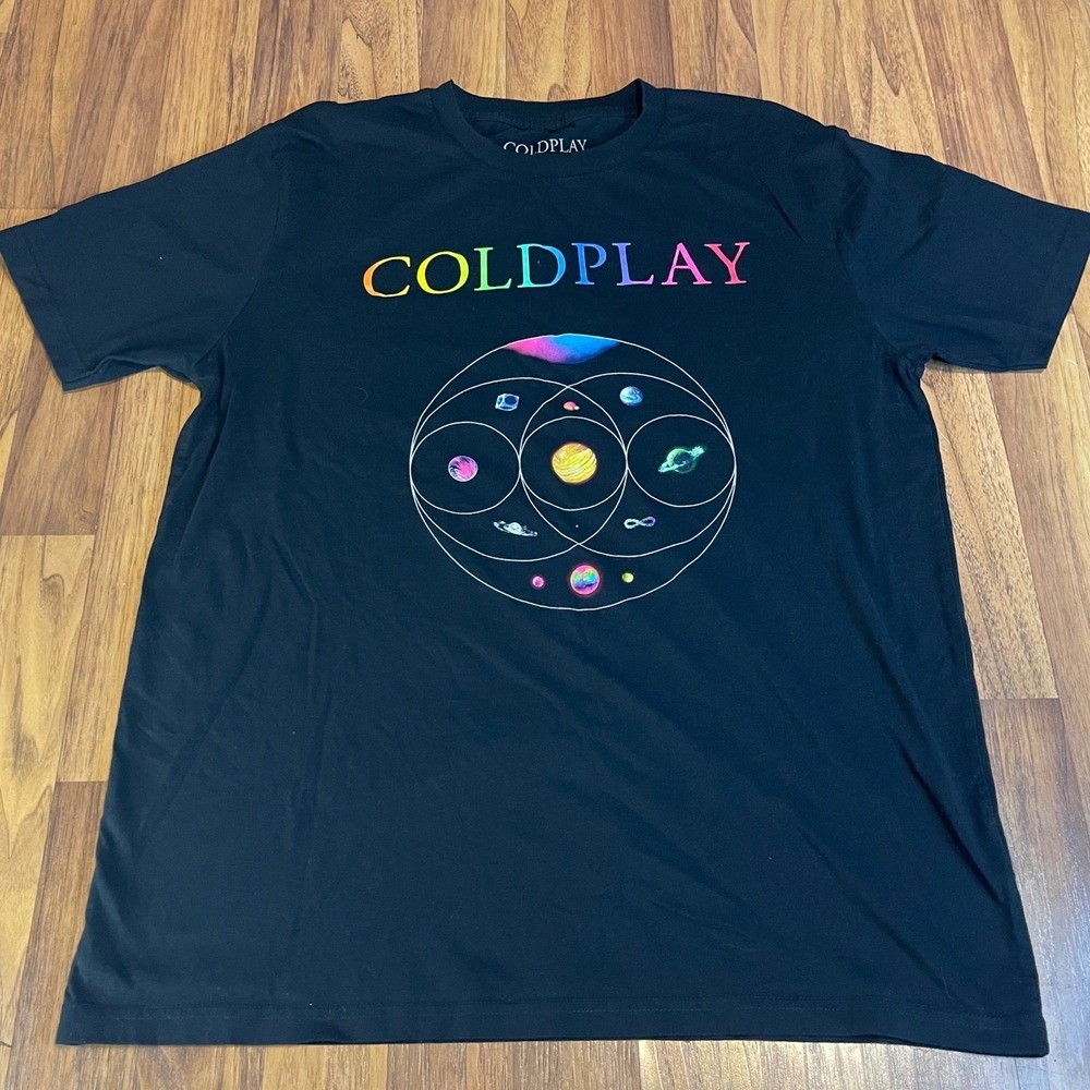 Coldplay Music of the Spheres Live 2024 Tour Shirt Mens L Black Organic Cotton